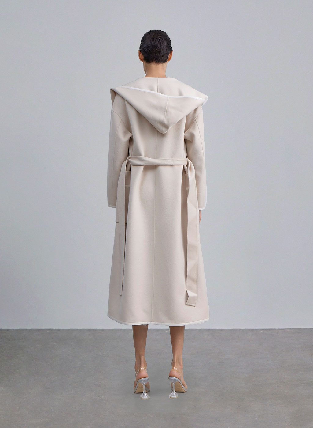 Leather Trim Belted Wool Coat image 1