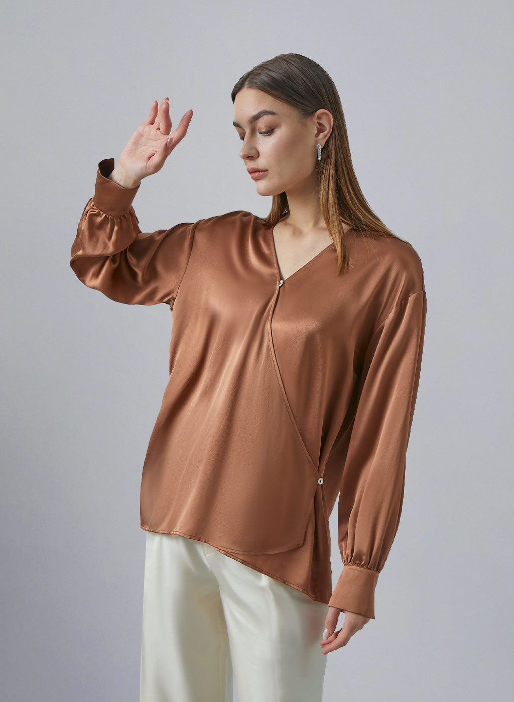 Loose Fit Wrap-over Silk Top image 0
