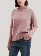 Roll-Neck Pure Cashmere Pullover Sweater - Ash Rose, L image