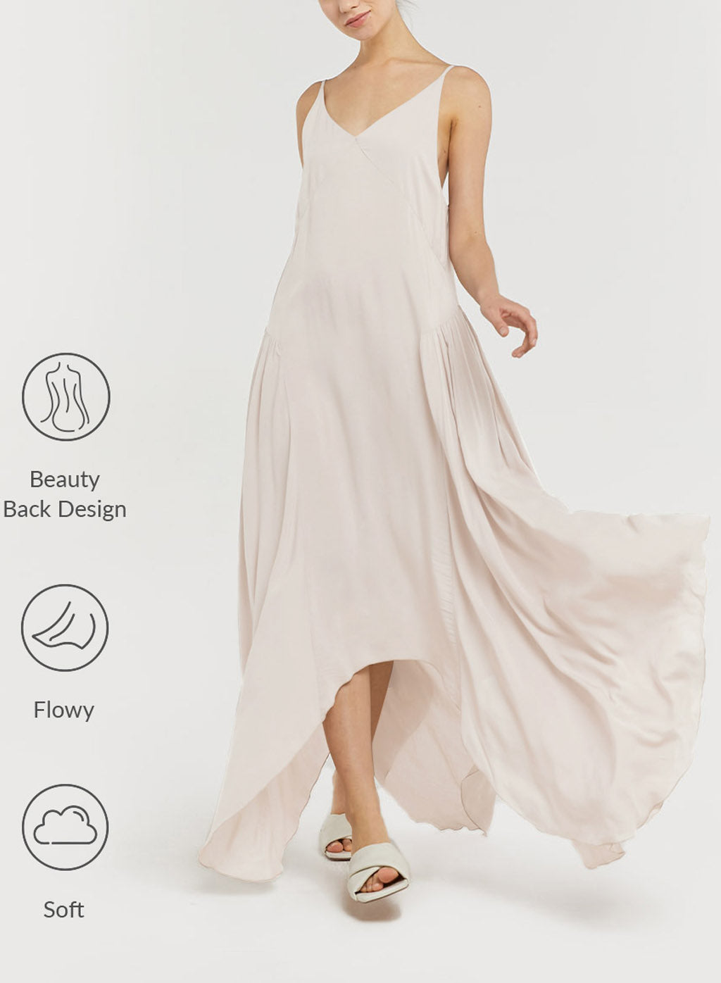 Asymmetric Backless Strap Dress - Beige, S image