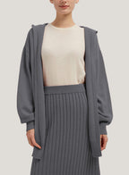 Wool-Cashmere Cardigan With Hooded - Smoke, S image