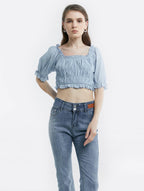 Smocked Puff Sleeve Chiffon Top - River Lake, S image
