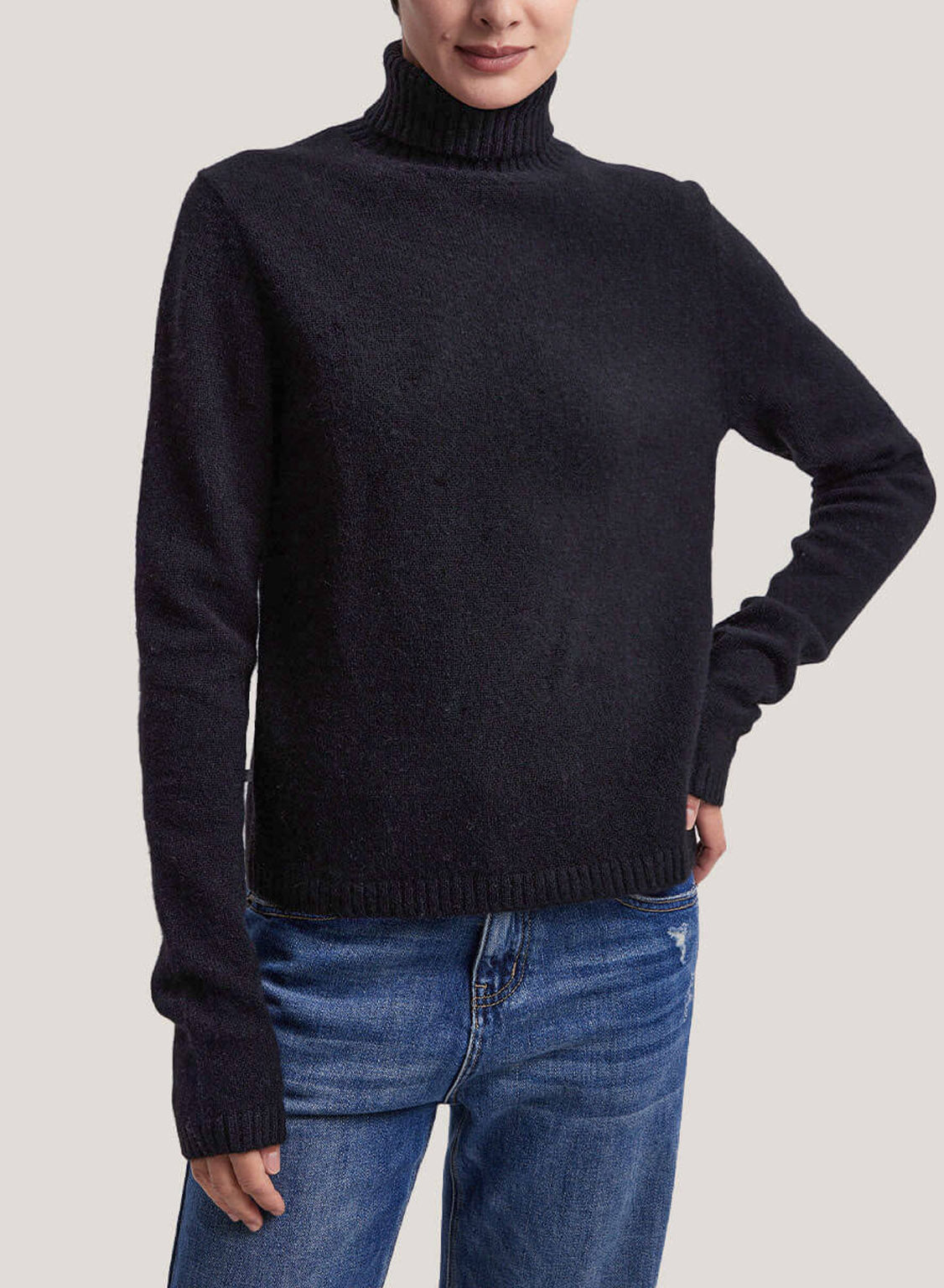 Pure Yak Wool Roll-Neck Fine-Knit Sweater - Black, M image