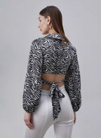 Printed Cross Straps Silk Cropped Top image 2