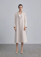 Notched Lapel Belted Wool Coat - Ecru White, S image