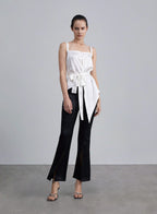 Irregular Hem Strap-Winding Silk Top image 0