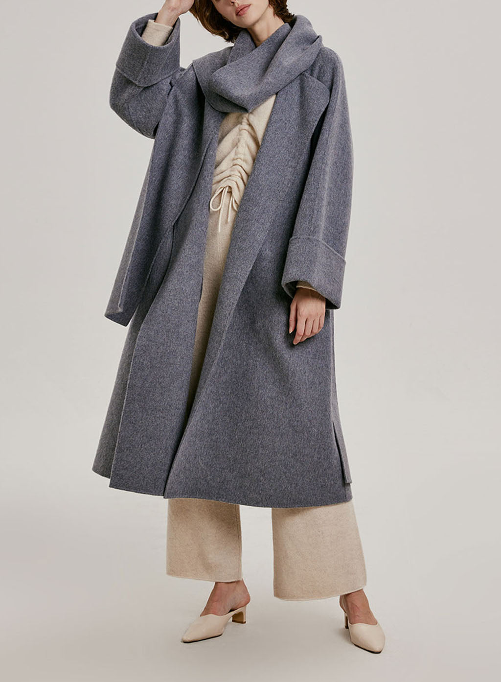 Mia Long Scarf Wool Coat - Glacier Grey, XS image
