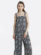 Square Neck Floral Jumpsuit - Black, XL image