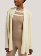 Wool-Cashmere Cardigan With Ribbed Shawl Collar - Ivory, M image