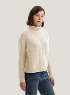 Roll-Neck Cable-Knit Wool-Cashmere Sweater - Ivory, XS image