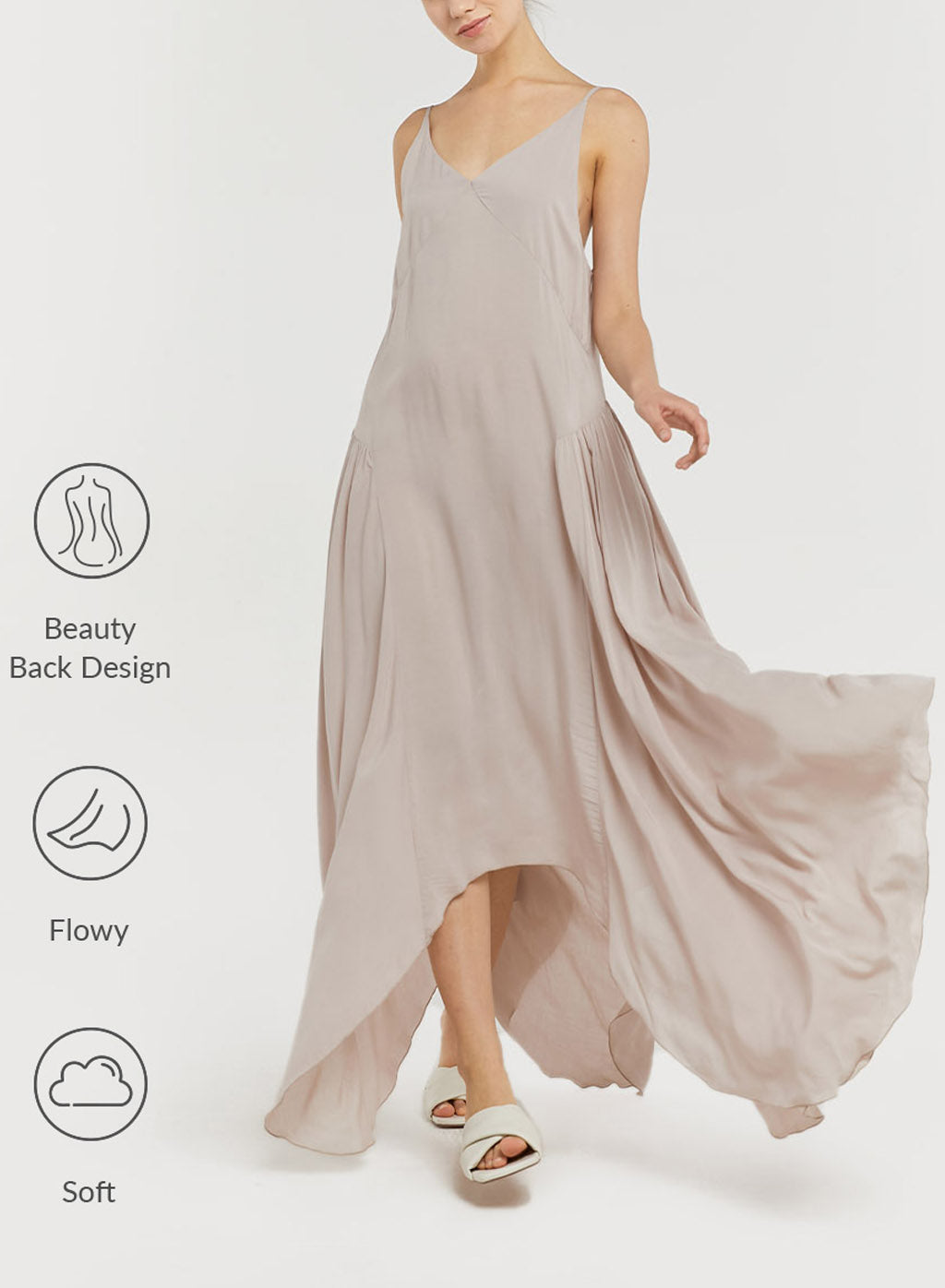 Asymmetric Backless Strap Dress - Oat, M image