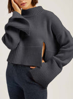 Cropped Wool-Cashmere Sweater With Slit Sleeves - Smoke, XS image