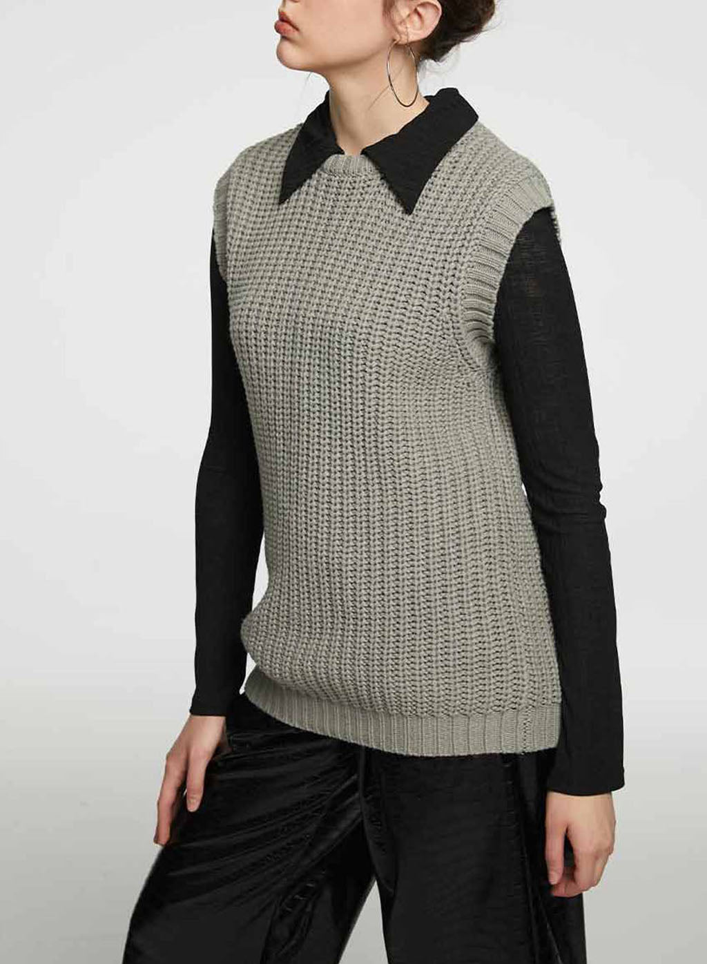 Crewneck Ribbed Vest - Green, L image