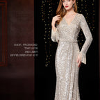 Temperament Banquet Ladies Sequined Annual Meeting Host Long Evening Dress image 0