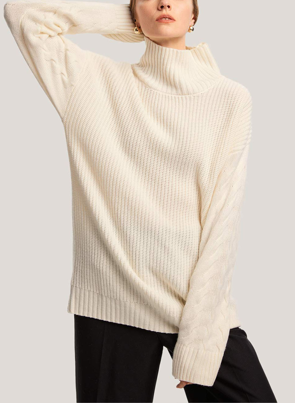 Oversized Pure Wool Turtleneck Sweater - Ivory, L image