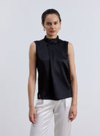 Sleeveless Square Neck Silk Blouse - Black, S image