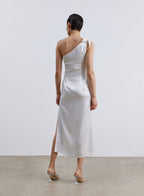 Knotted Diagonal Shoulder Satin Dress image 1