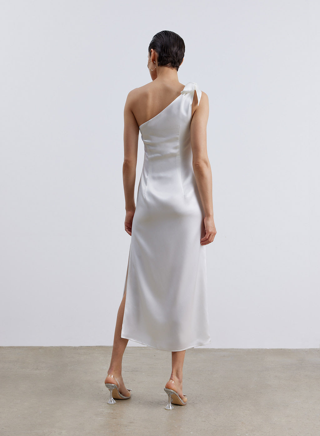 Knotted Diagonal Shoulder Satin Dress image 1