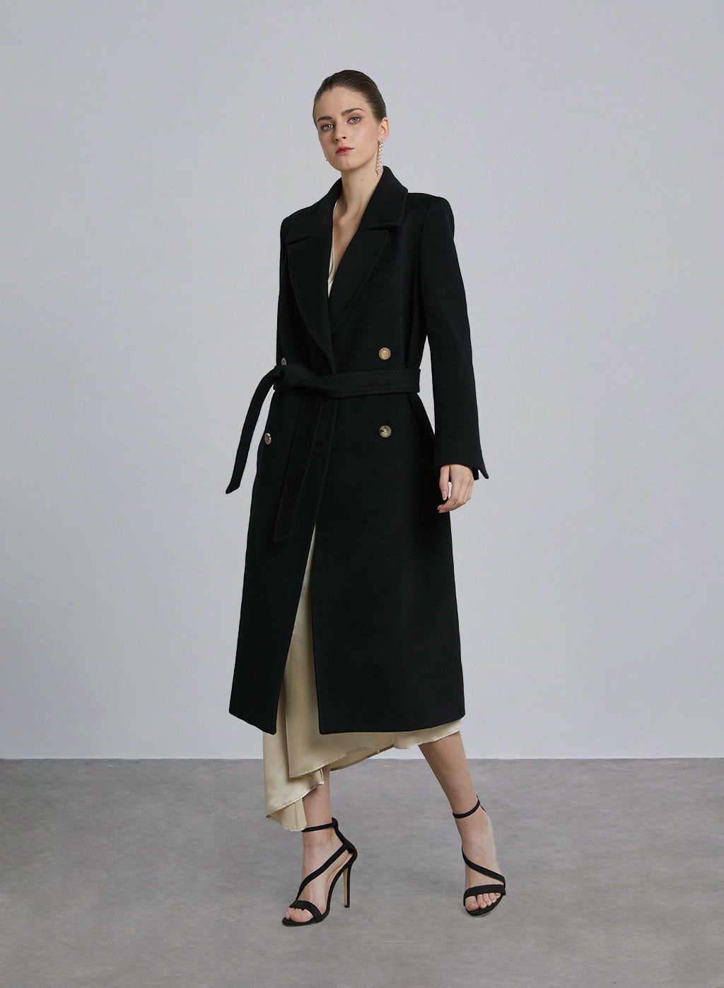 Back Vent Double Breasted Wool Coat - Black, S image