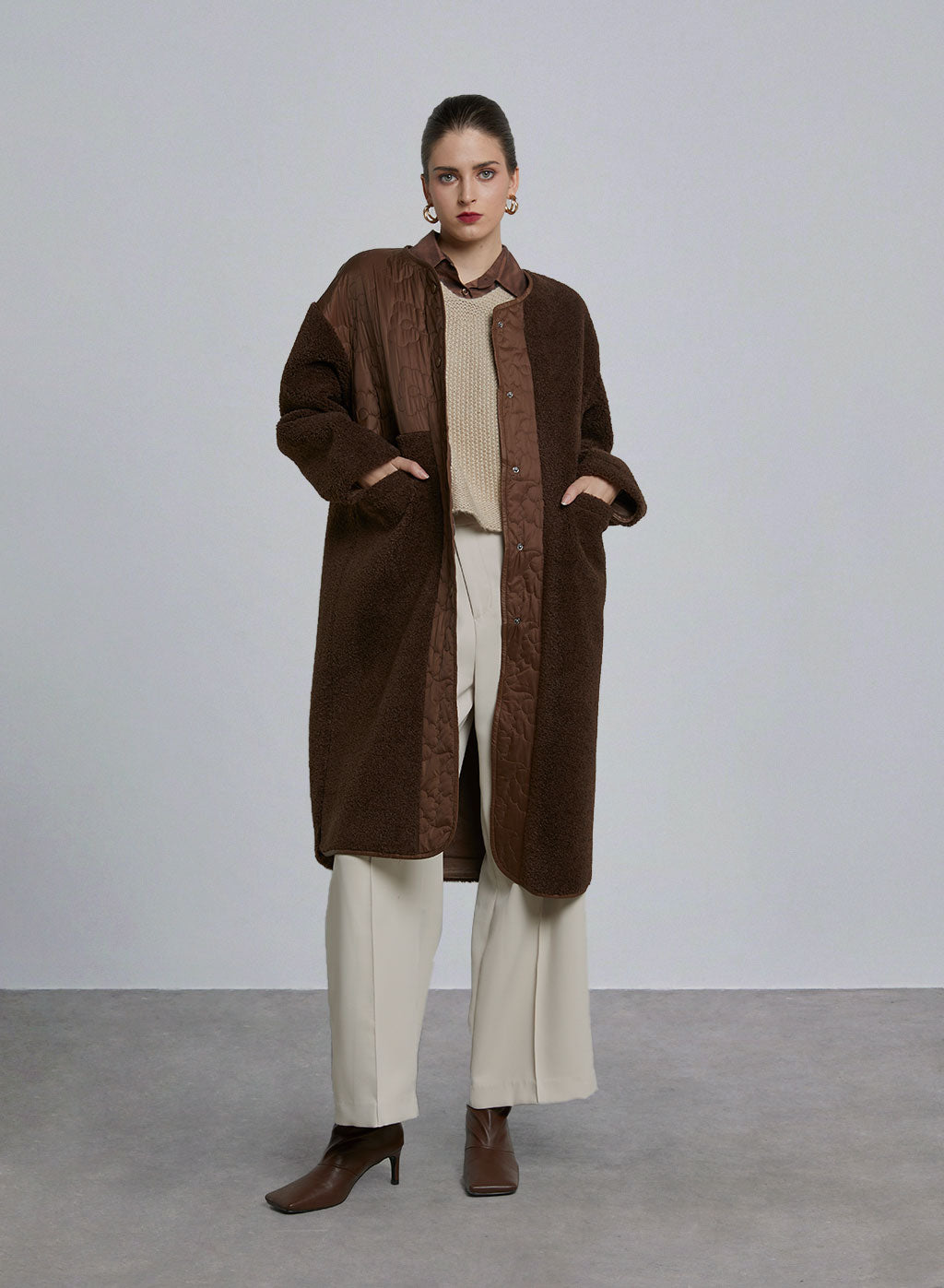 Single Breasted Crewneck Patchwork Coat image 0