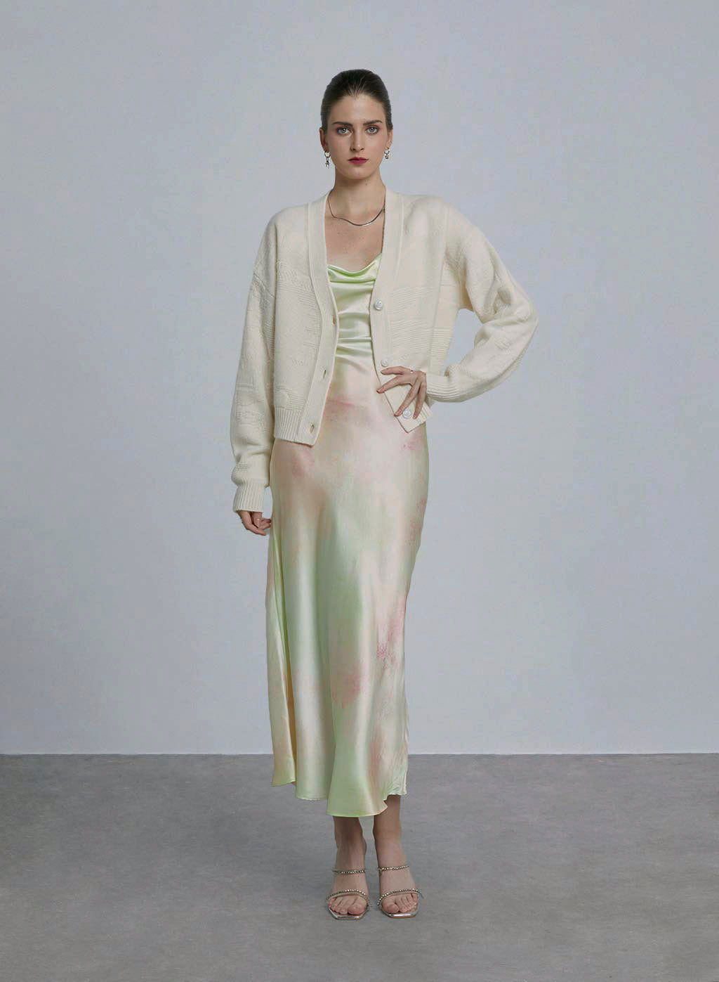 Textured Buttoned Front Wool Cardigan - Ecru White, M image