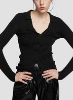 Waisted Cardigan with Regular Collar - Black, L image