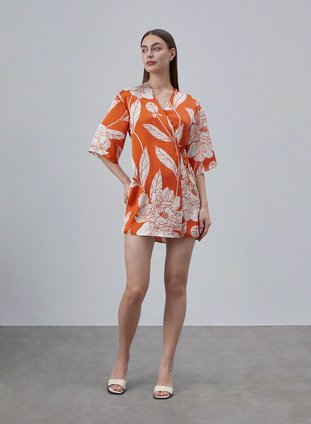 One Side Drawstring Silk Kimono Top image 0