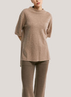 High-Neck Mid-Sleeve Yak-Wool Blend Sweater - Pale Taupe, M image