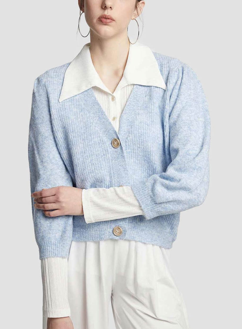 Sleek V-neck Cardigan - Blue, L image