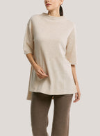 High-Neck Mid-Sleeve Yak-Wool Blend Sweater - Ivory, XS image