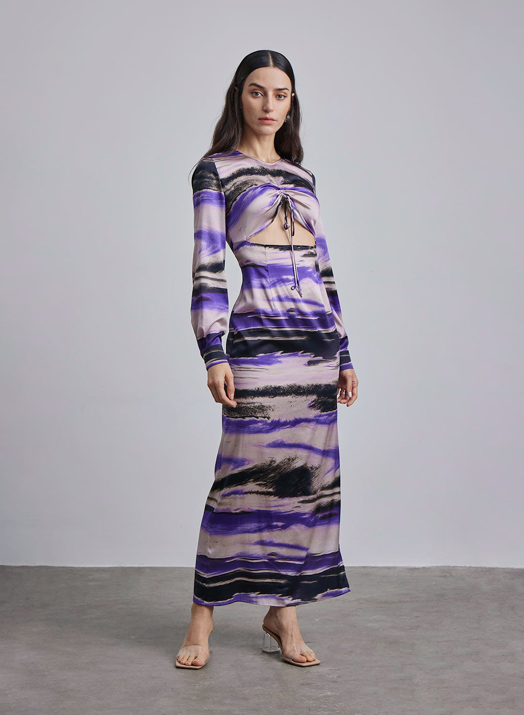 Marbled Cut-Out Silk Maxi Dress