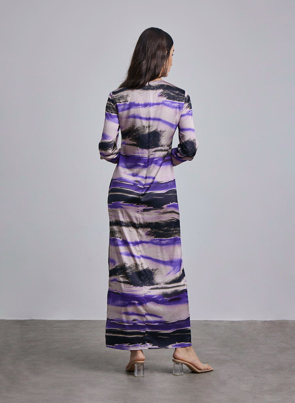 Marbled Cut-Out Silk Maxi Dress
