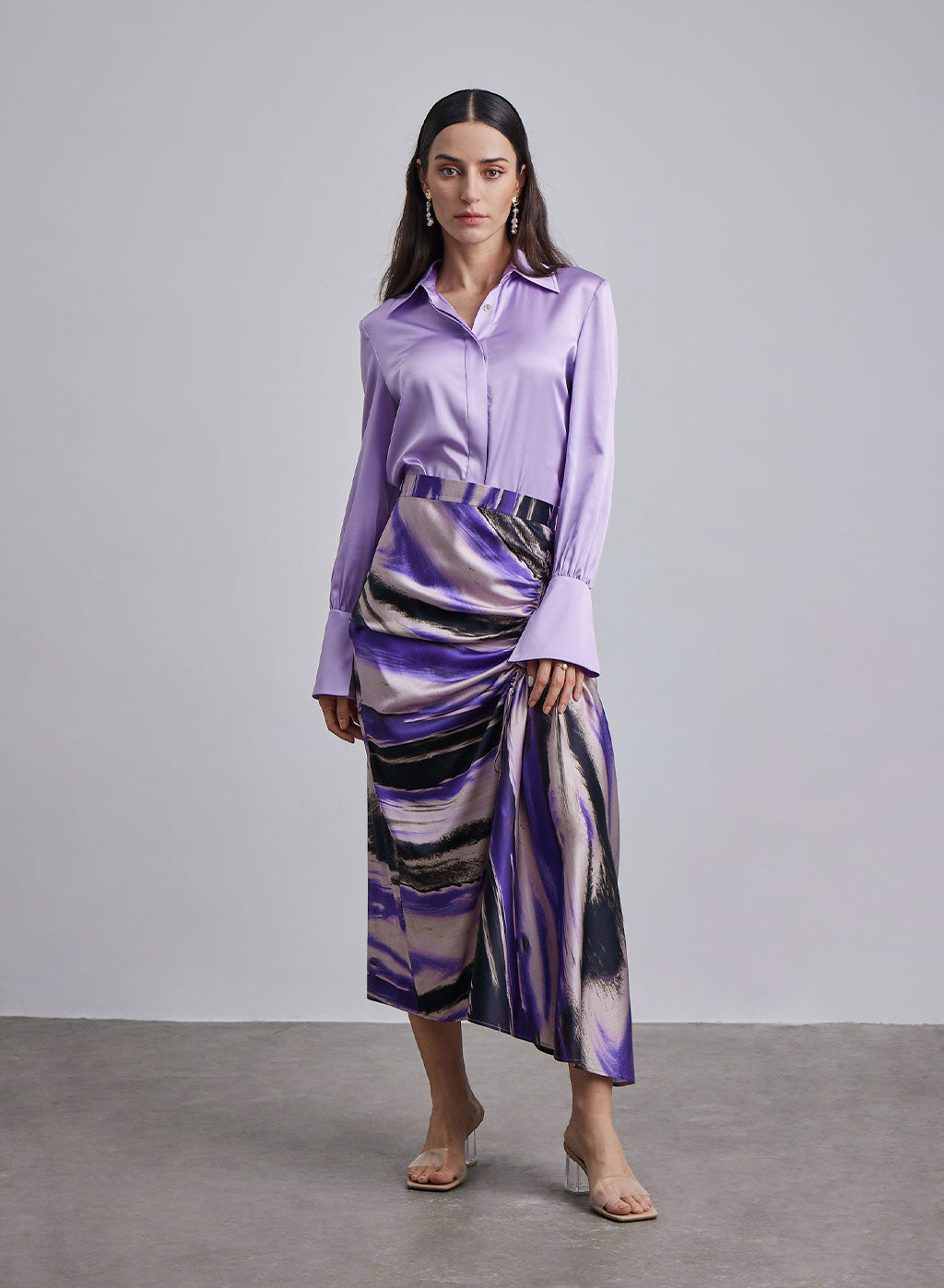 Marble Ruched Silk Skirt