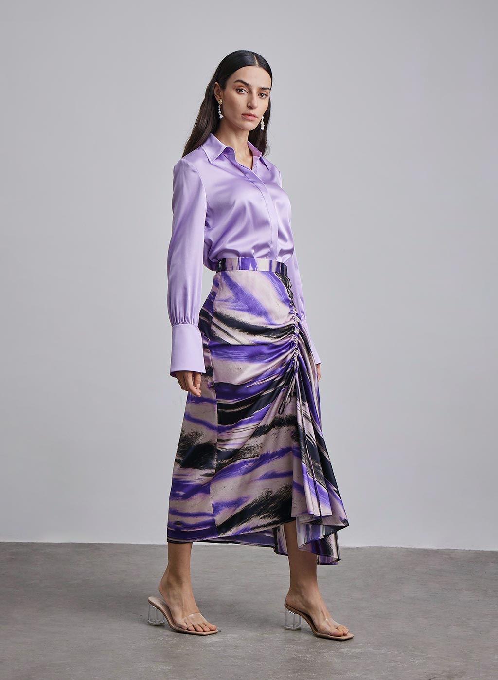 Marble Ruched Silk Skirt