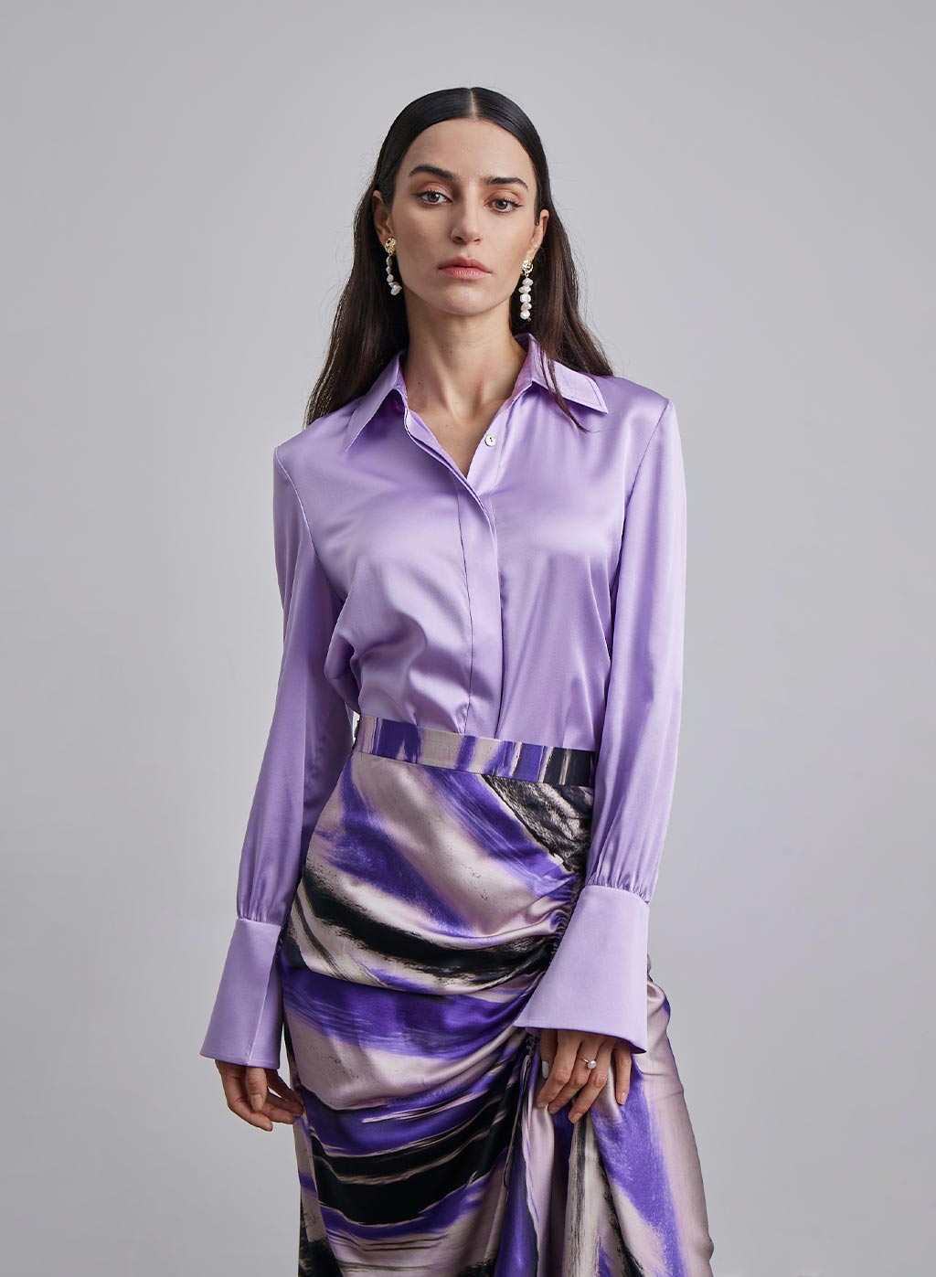 Marble Ruched Silk Skirt