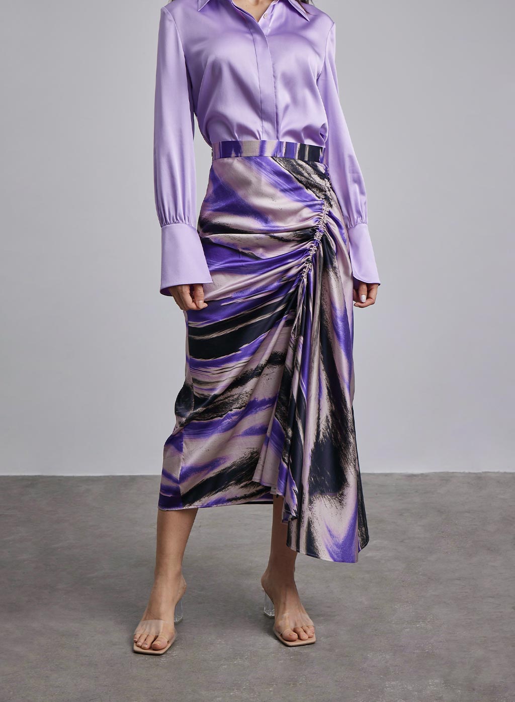 Marble Ruched Silk Skirt