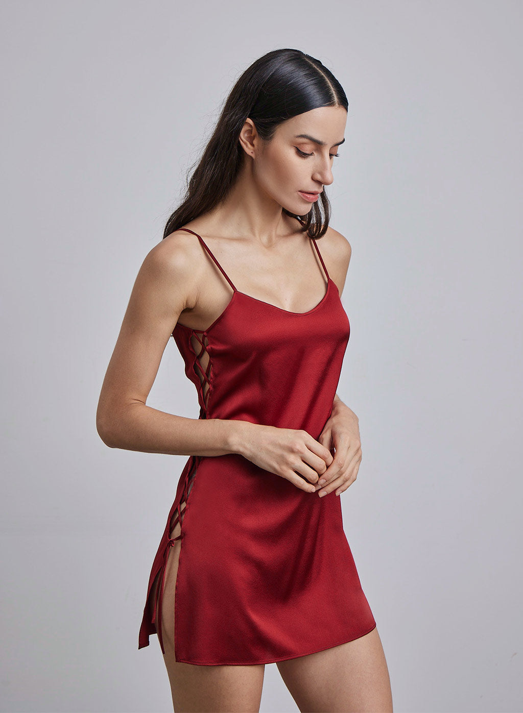 Flirty Side Cut Mini Slip Dress