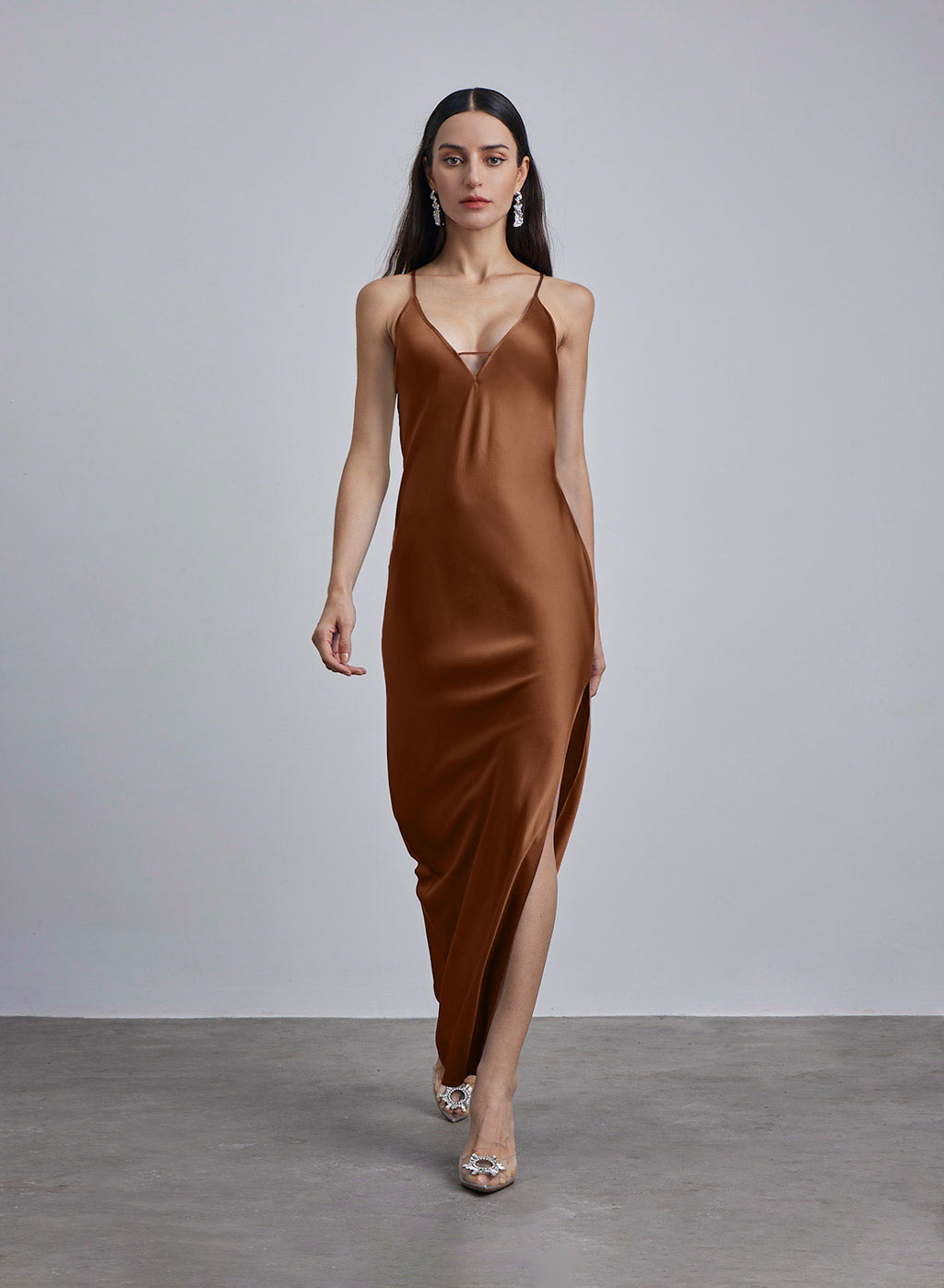 Sapphire Side Slit Silk Maxi Dress