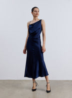 Back Cross Cowl Neck Silk Dress image 0