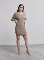 Loose V-Neck Pure Wool Dress - Smoke, S image