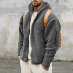 Plush Hooded Jacket Men's Autumn And Winter Fleece Double-sided Wear Warm Coat With Zipper Loose Casual Jacket Outdoor Clothing - Dark Gray, L image