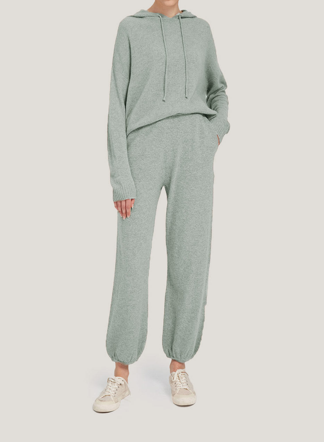 Fine-Knit Wool-Cashmere Hoodie Set - Lake Blue, L image