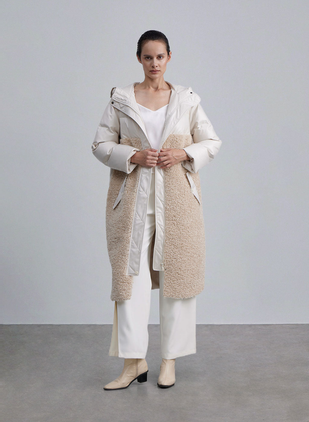 Hooded Patchwork Teddy Down Coat image 0