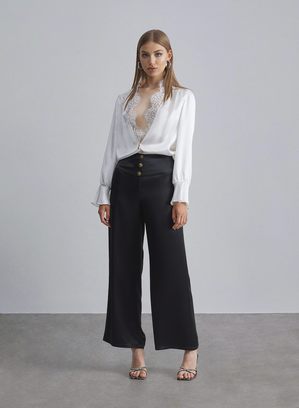 Decorative Metal Buckle Satin Pants image 0