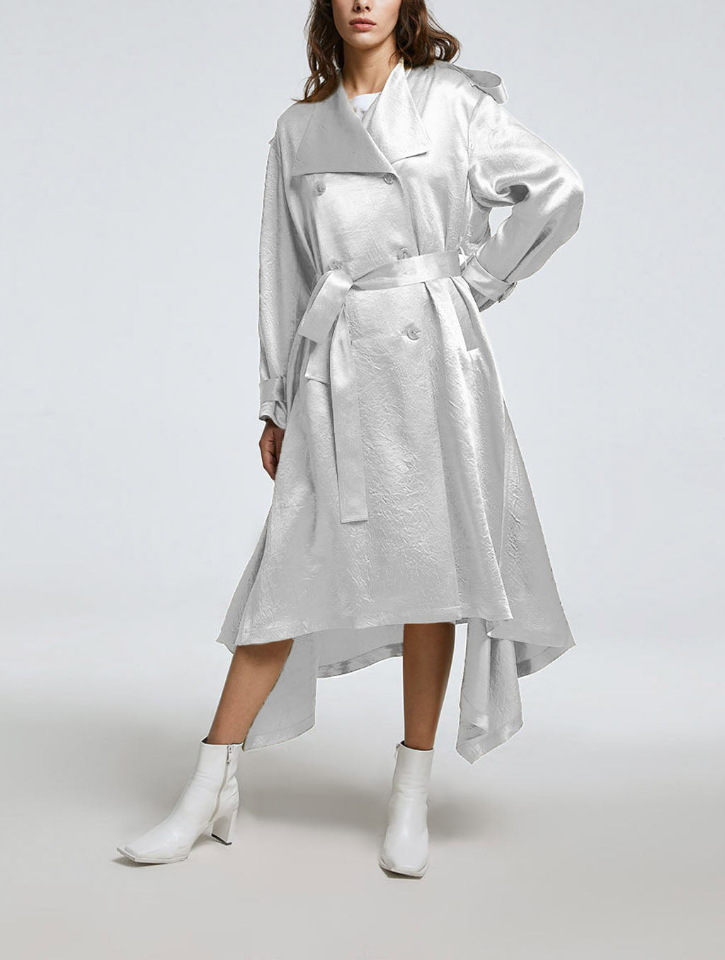 Double-breasted Pure Acetate Tent Coat - White, M image