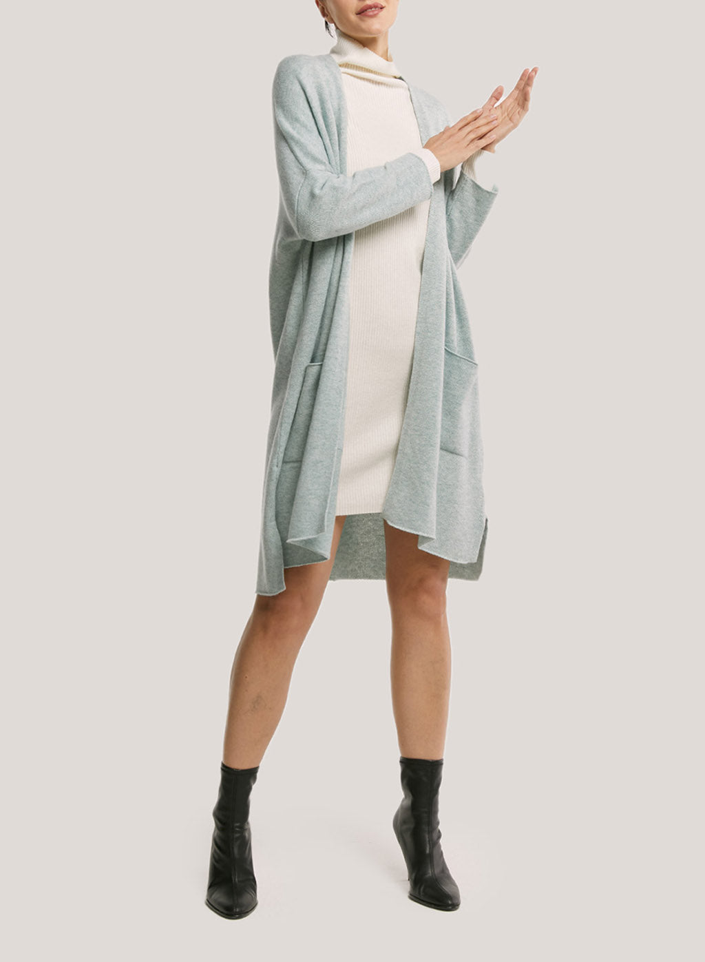 Slouchy Wool-Cashmere Long Cardigan - Lake Blue, S image