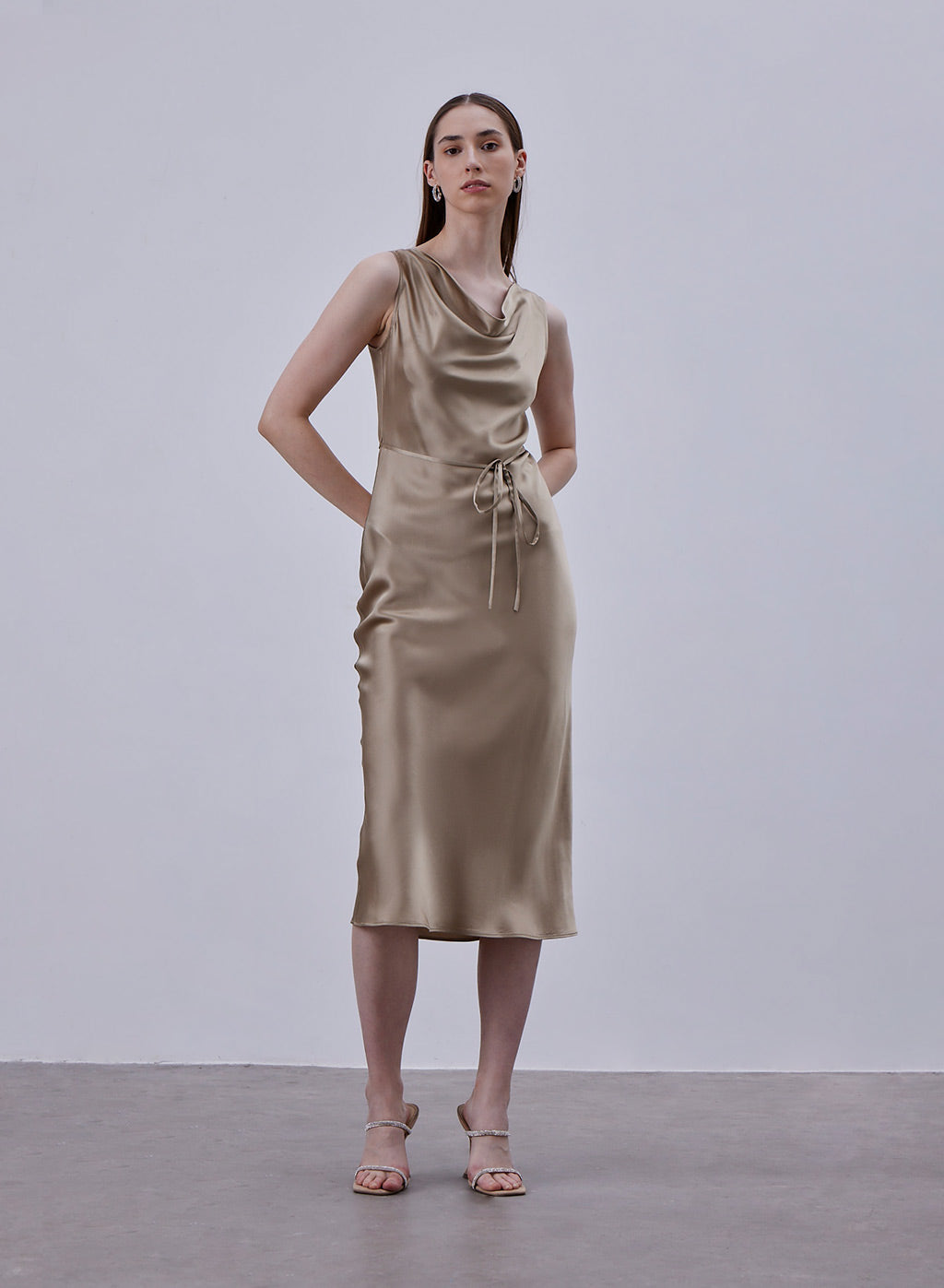 Cowl Neck Silk Midi Dress image 0