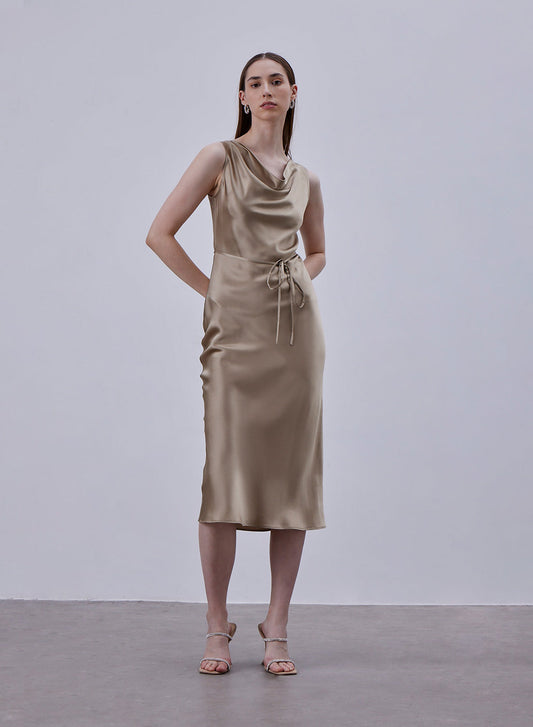 Cowl Neck Silk Midi Dress image 0