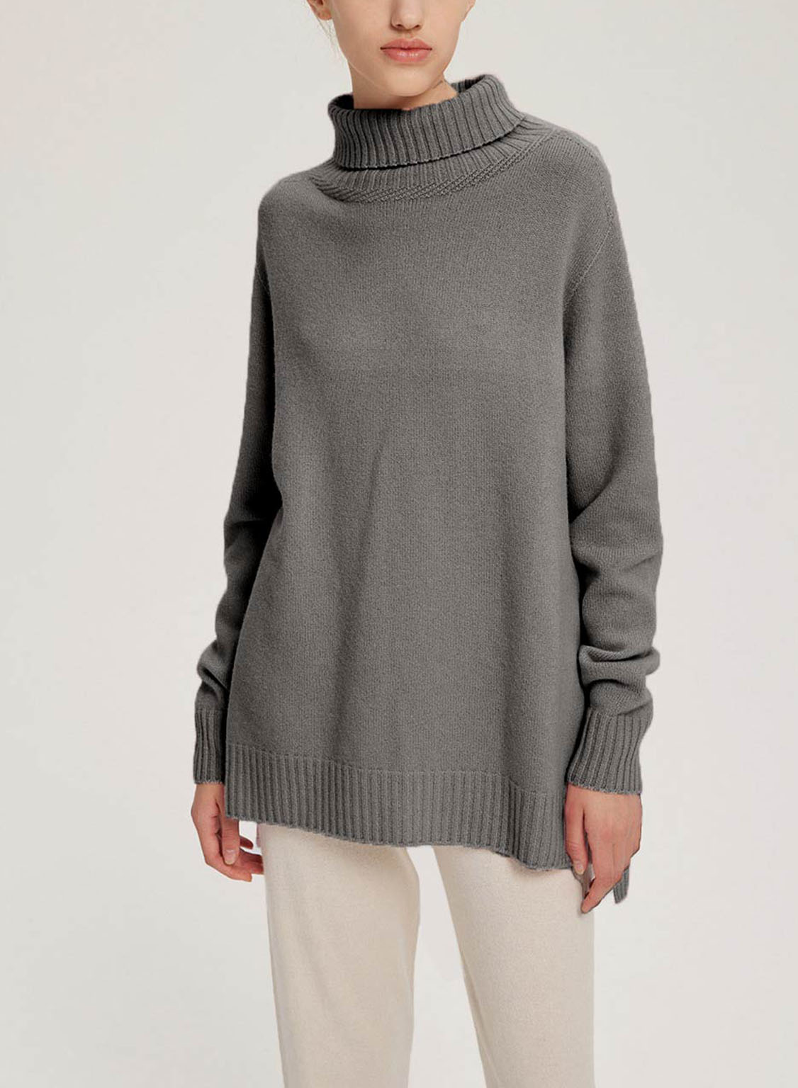 Ribbed-Trim Funnel-Neck Wool-Cashmere Sweater image 0