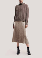 Rib-Knit Pure Wool Long Skirt - Pale Taupe, XL image